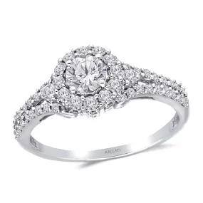 Kallati Eternal Round Halo Diamond Engagement Ring in 14K White Gold