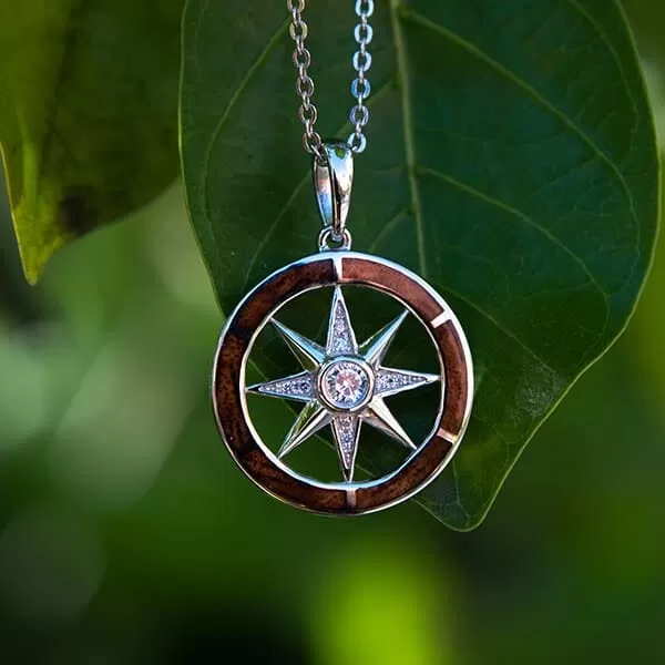 Koa Wood Compass Pendant