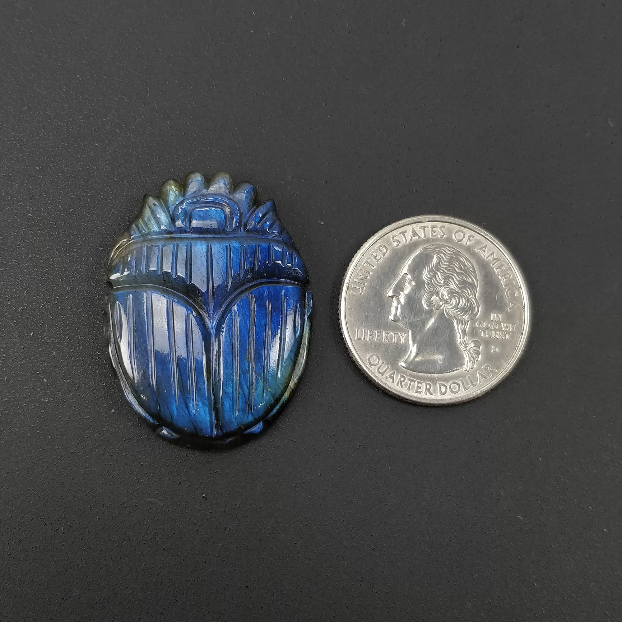 LABRADORITE Gemstone Carving : 44.00cts Natural Untreated Unheated Labradorite Hand Carved Scarabs 35*26mm