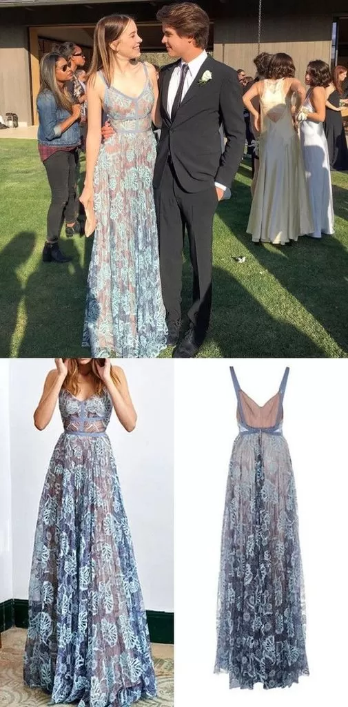 Lace Blue Prom Dress Modest Beautiful Cheap Long Prom Dress #ER190