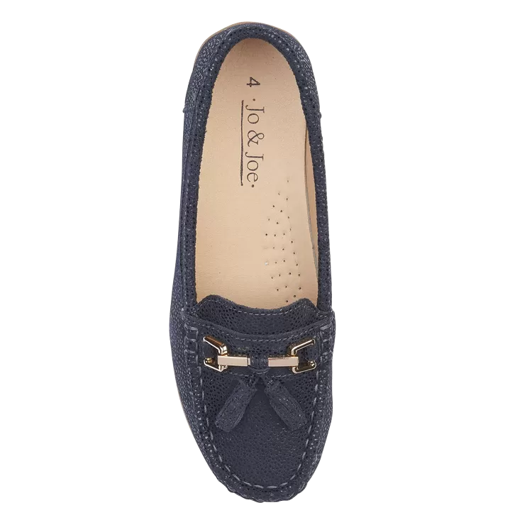 Ladies Leather Slip on Navy Shoes Tahiti Flat Jo & Joe