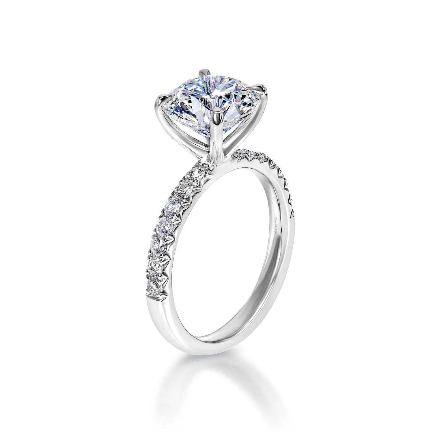 Lilly 3 Carat F VVS2 Round Brilliant Lab Grown Diamond Engagement Ring in 18k White Gold. IGI Certified