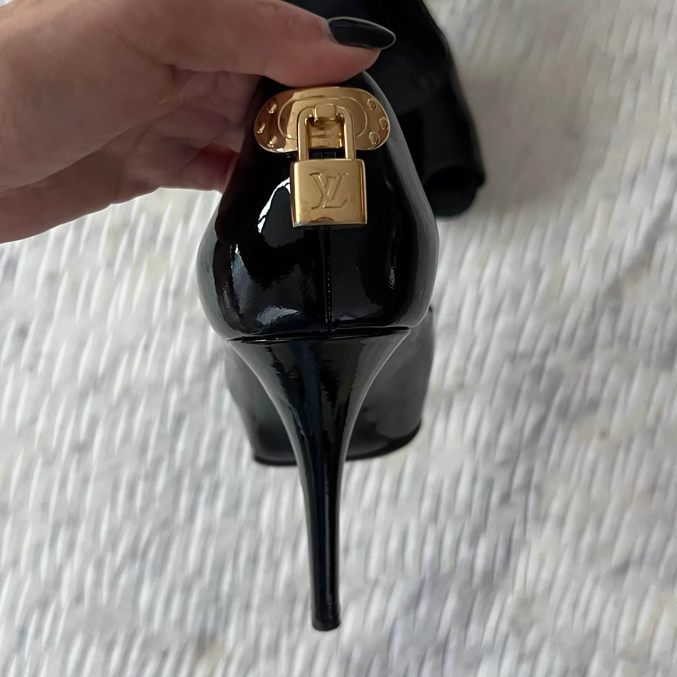 Louis Vuitton Black Patent Lock Heels