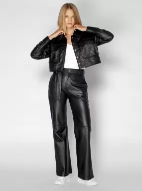 LUNA CROPPED LEATHER JACKET - BLACK