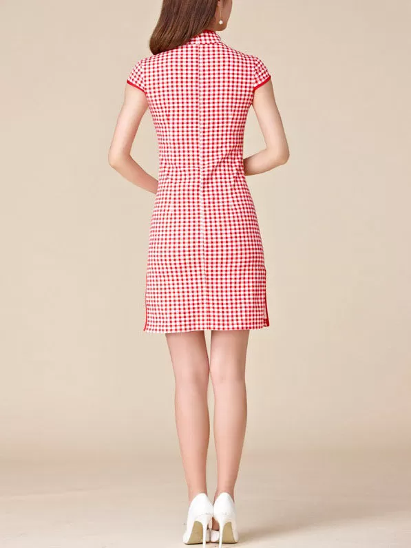 (M-3XL) Kalliope Gingham Red Plus Size Cheongsam Qipao Dress