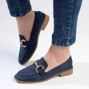 Madison Nola Loafer With Gold Metal Trim Detail - Navy