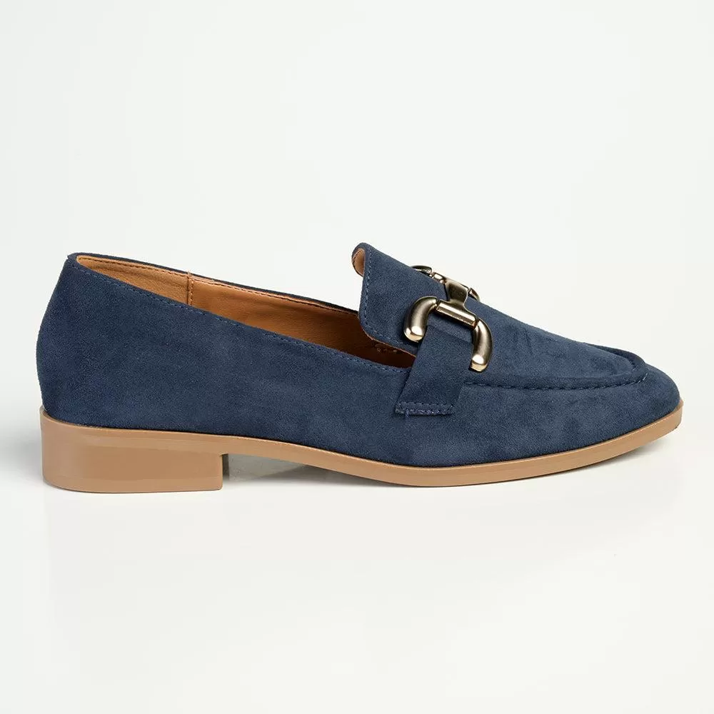 Madison Nola Loafer With Gold Metal Trim Detail - Navy