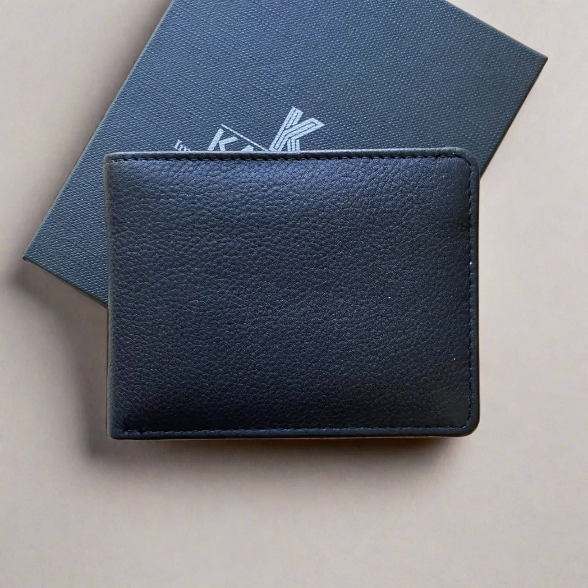 Men's Black Leather Wallet Personalised with Message - KALGHI