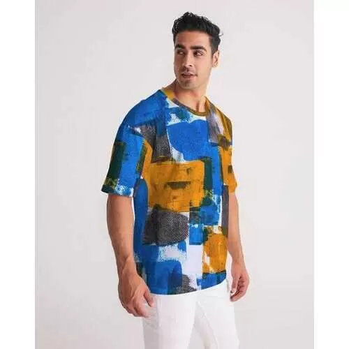 Mens Shirts, Blue Orange and White Abstract Color Swatch Style Shirt