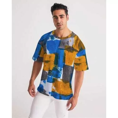 Mens Shirts, Blue Orange and White Abstract Color Swatch Style Shirt