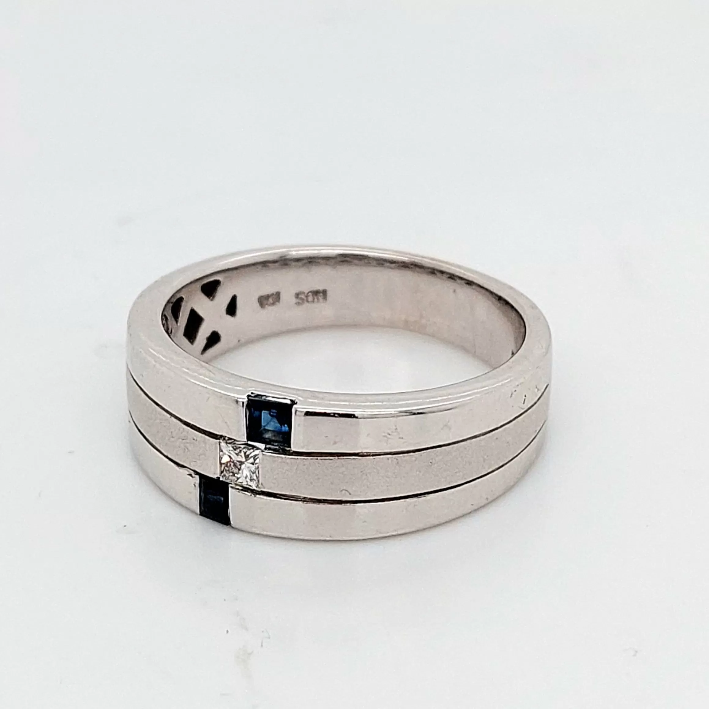 Men's white gold sapphire and diamond band