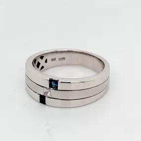 Men's white gold sapphire and diamond band