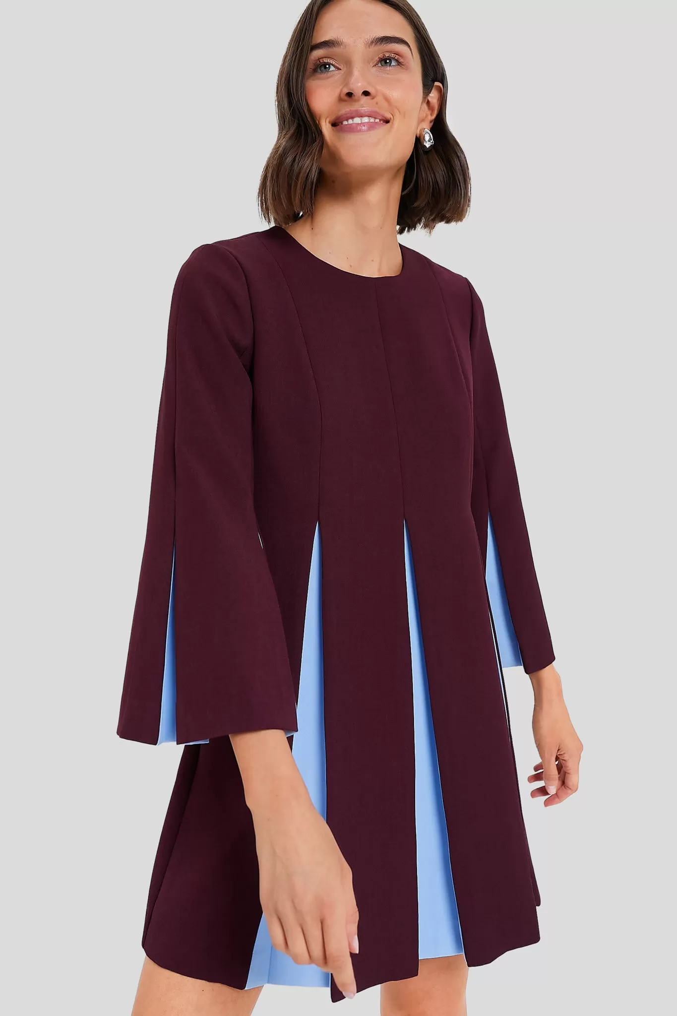 Merlot and Sky Blue Long Sleeve Griffiths Dress