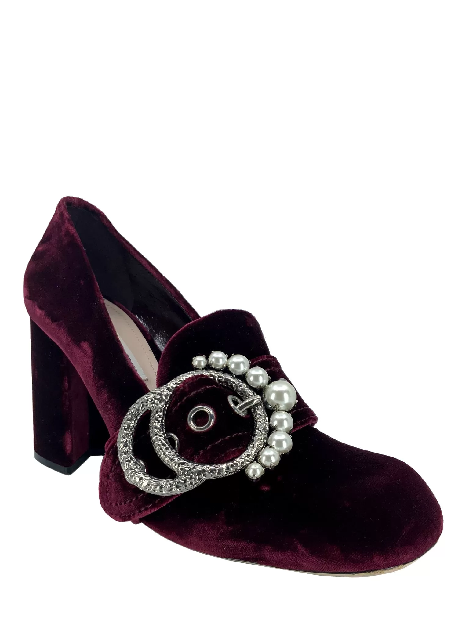 MIU MIU Pearly-Buckle Velvet Pumps Size 9