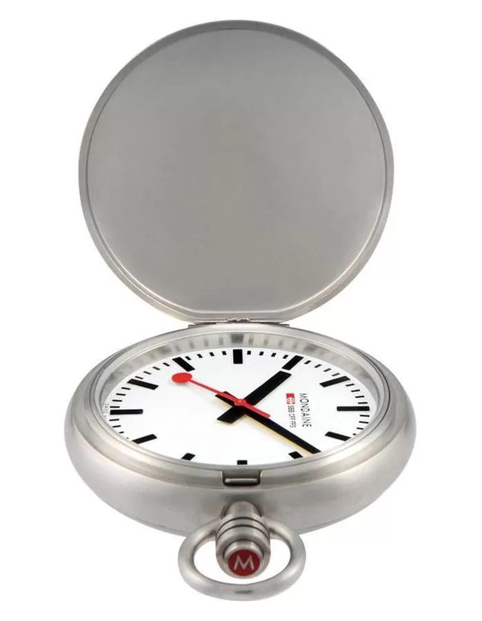 Mondaine Savonnette Pocket Watch - White Dial - Brushed Stainless Steel - 51mm