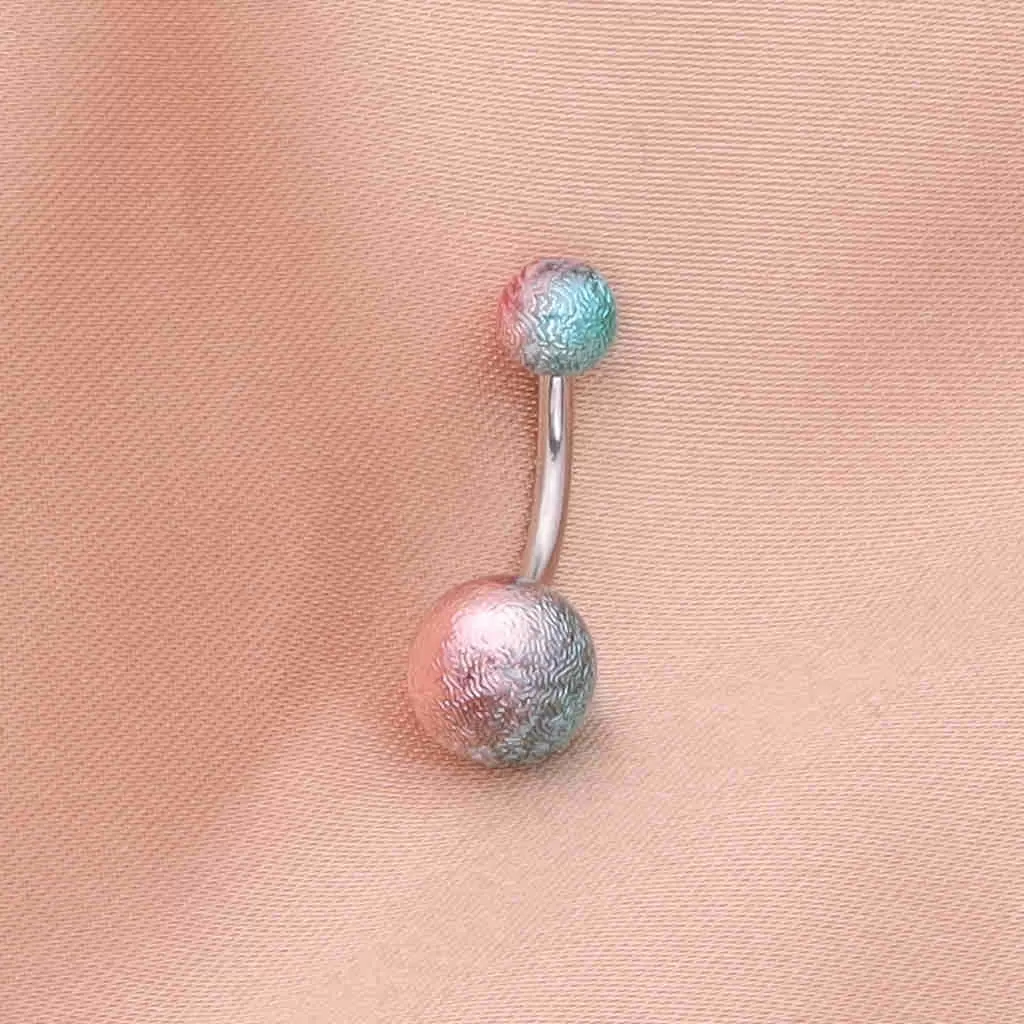 Multi Colour Acrylic Balls Belly Button Navel Ring - Aqua/Pink