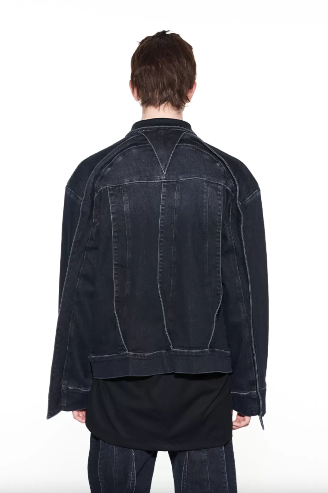 MULTI-LAYERED PANELS DENIM JACKET - BLACK