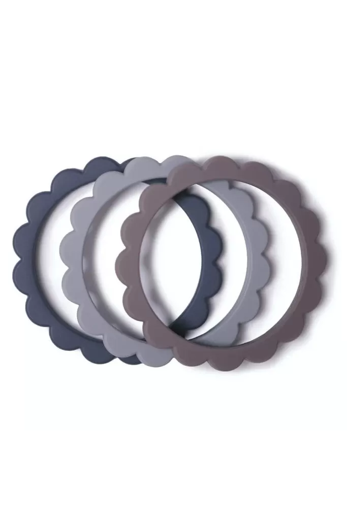 Mushie - Flower Bracelet 3/pack - Dove Gray/steel/stone