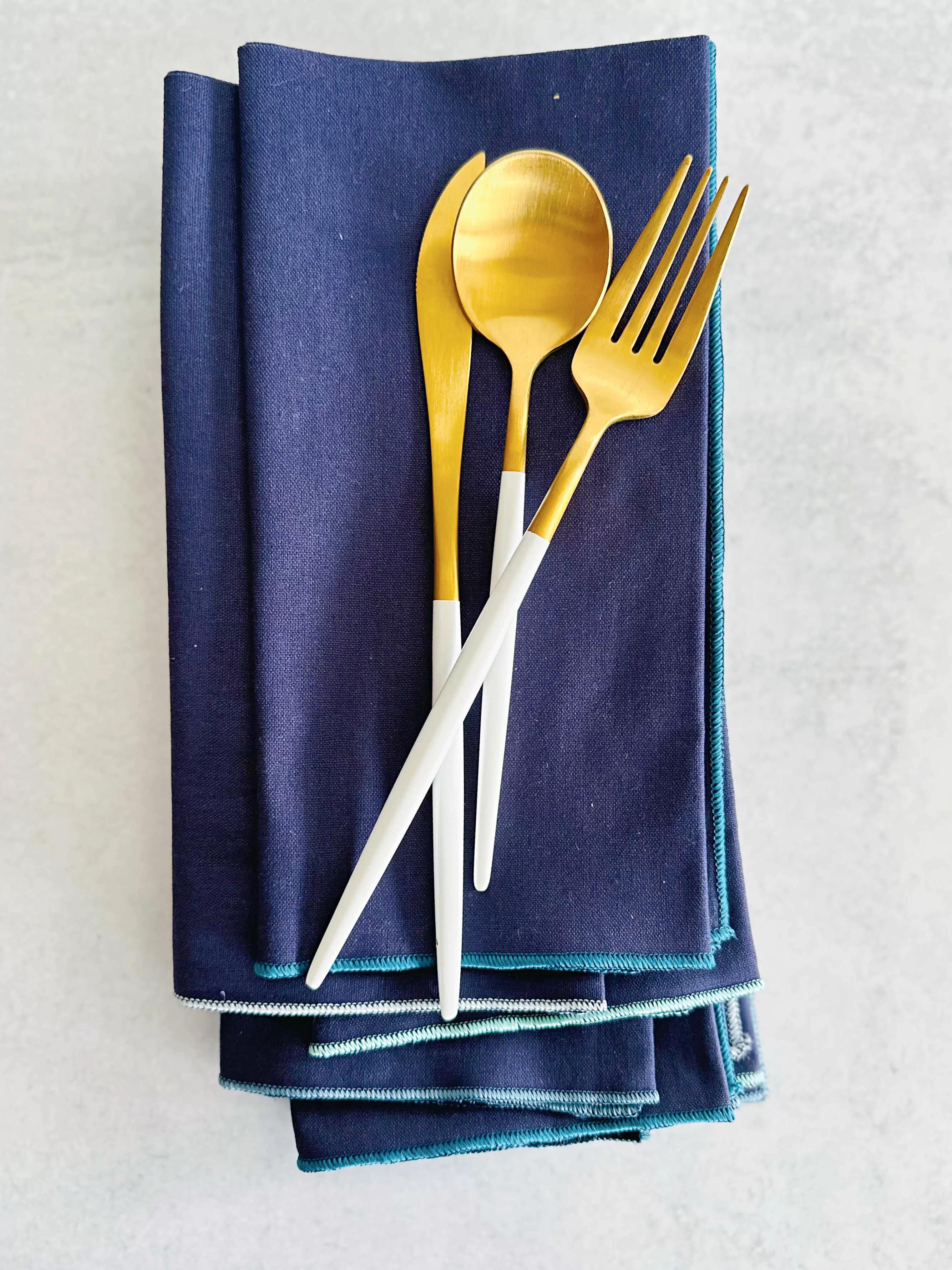 Navy Blue Cloth Napkins with Ocean Edging, set of eight