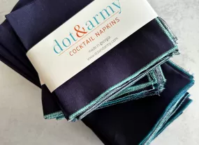 Navy Blue Cloth Napkins with Ocean Edging, set of eight