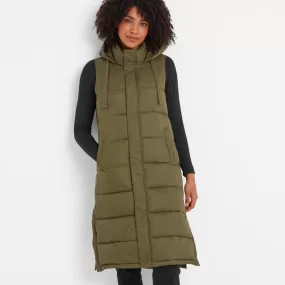 Newall Womens Long Padded Gilet - Khaki