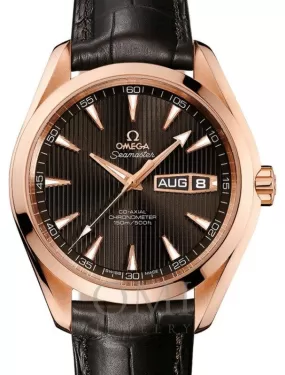 OMEGA SEAMASTER AQUA TERRA 150M CO-AXIAL CHRONOMETER ANNUAL CALENDAR 43MM RED GOLD GREY DIAL 231.53.43.22.06.001 WITH ALLIGATOR LEATHER STRAP