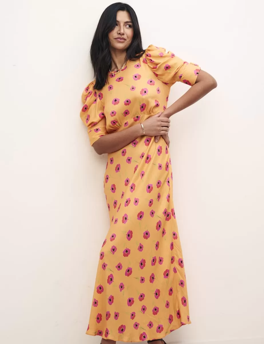 Orange Floral Moira Midi Dress