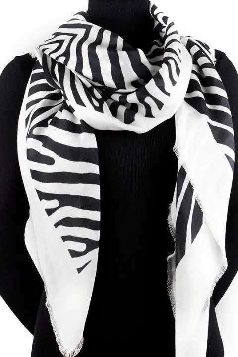 Oversized Square Italian Cashmere Blend Scarf - Zebra, East Africa