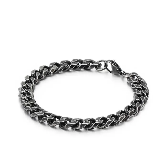 Oxidized Sterling Silver Curb Chain 9 inch Bracelet Men's Vintage Jewelry