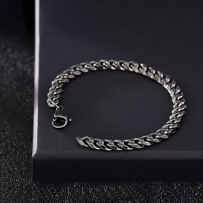 Oxidized Sterling Silver Curb Chain 9 inch Bracelet Men's Vintage Jewelry