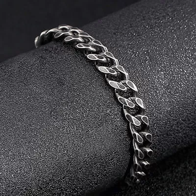 Oxidized Sterling Silver Curb Chain 9 inch Bracelet Men's Vintage Jewelry