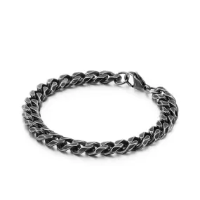 Oxidized Sterling Silver Curb Chain 9 inch Bracelet Men's Vintage Jewelry