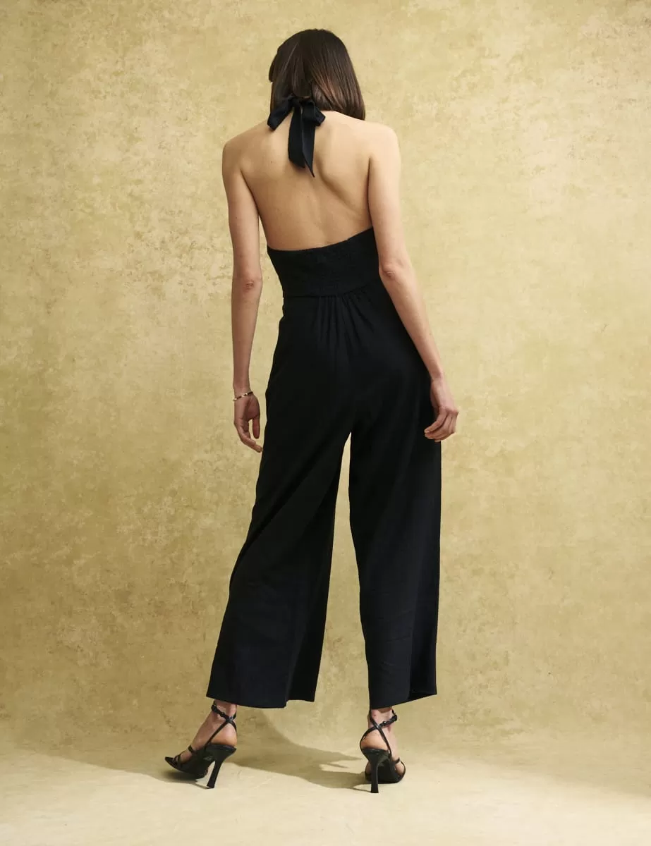 Petite Black Halter Neck Nuria Jumpsuit