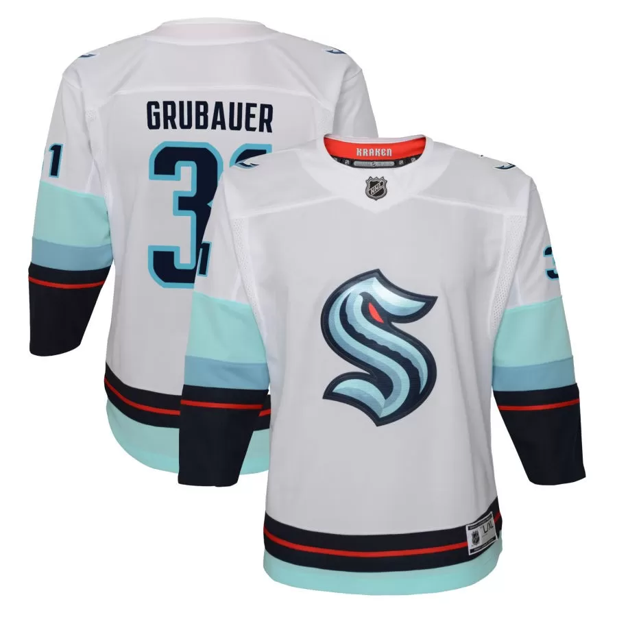 Philipp Grubauer Seattle Kraken Youth Away Premier Jersey - White