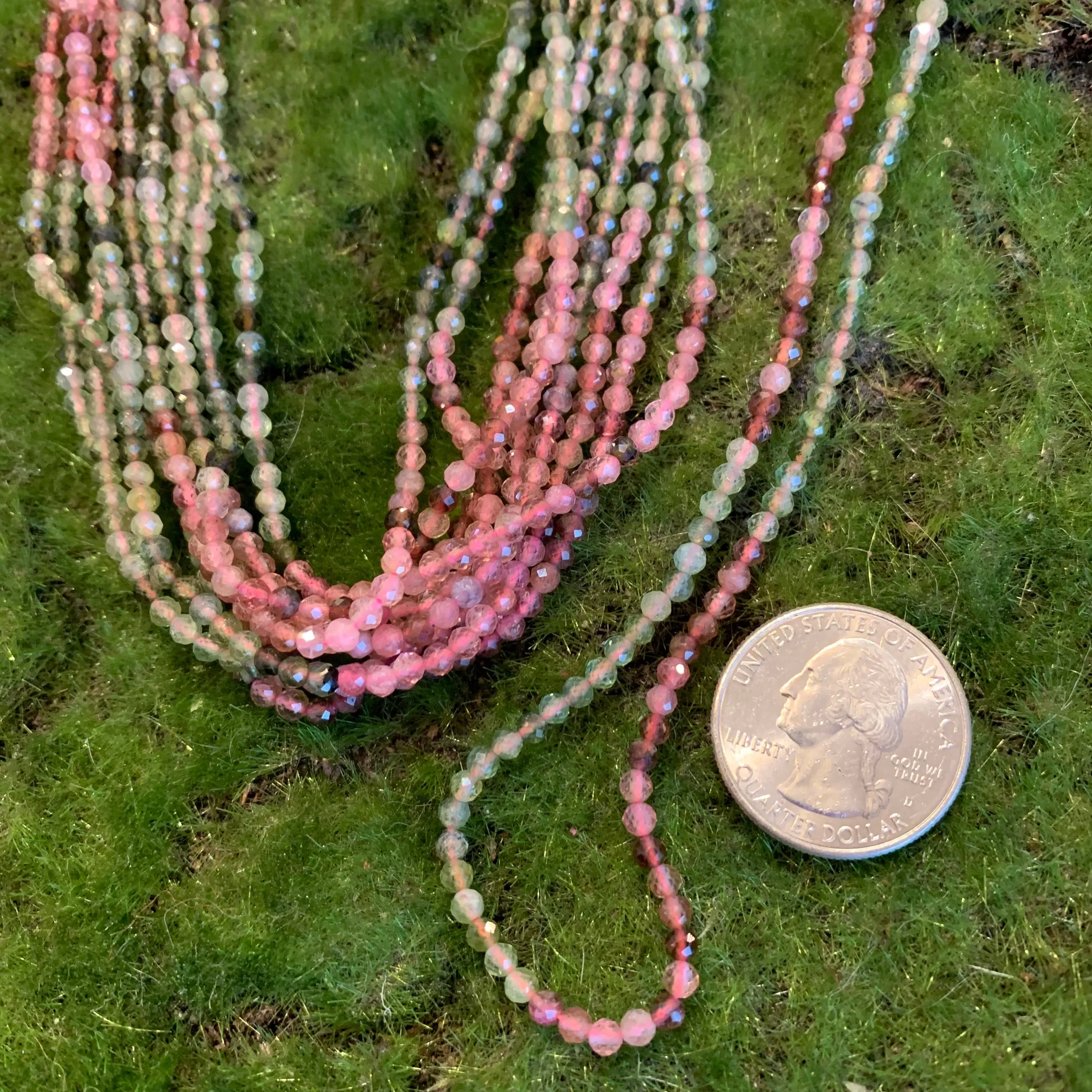 Pink and Green Tourmaline Strands - 3mm Round