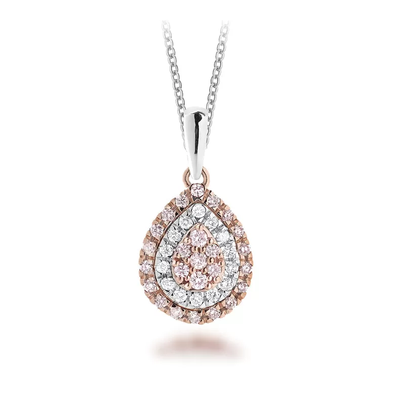 Pink and White Diamond Pear Pendant with Halo