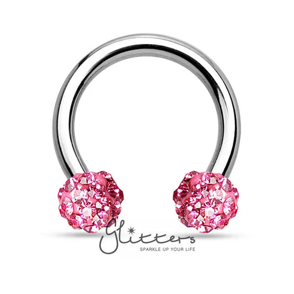 Pink Crystal Paved Ferido Balls Surgical Steel Circular Horseshoe Barbell