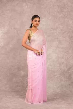 Pink Viscose Chiffon Kundan Kardhana work Saree