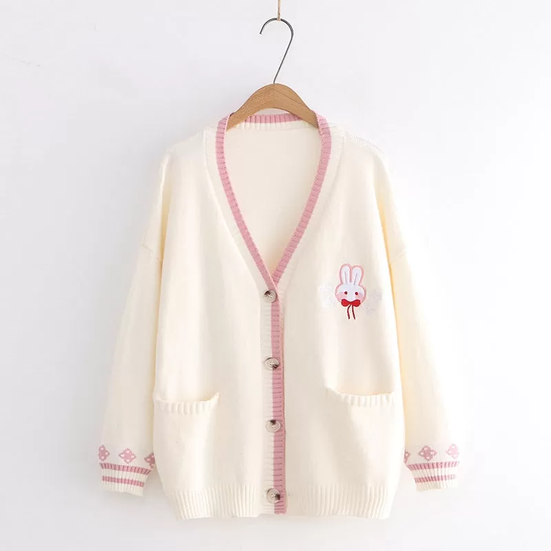 Pink/Navy/Beige Kawaii Bunny Knitting Coat AD12017