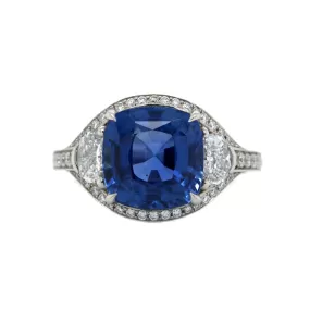 Platinum Cushion Cut Sapphire and Diamond Halo Ring