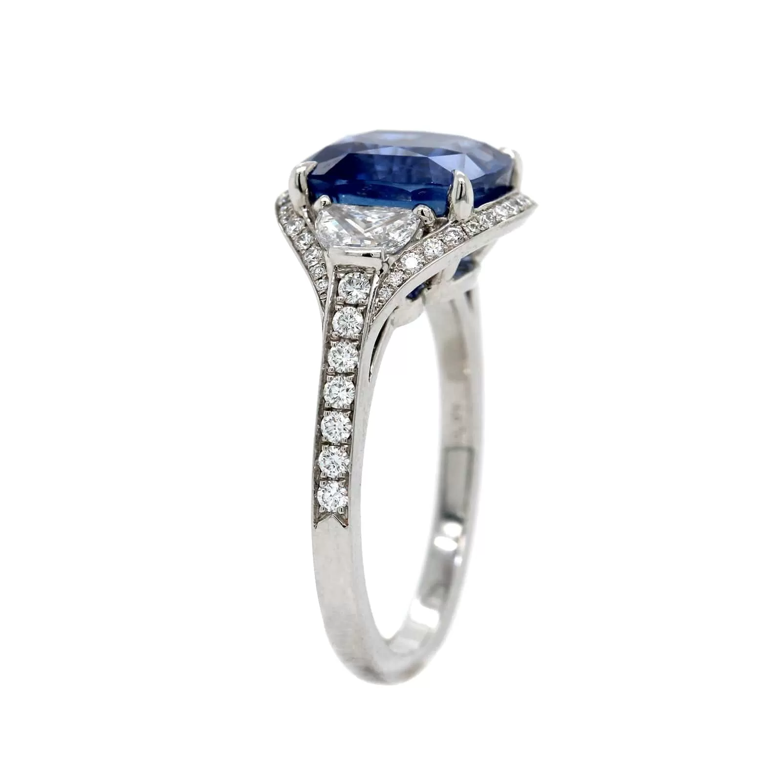 Platinum Cushion Cut Sapphire and Diamond Halo Ring