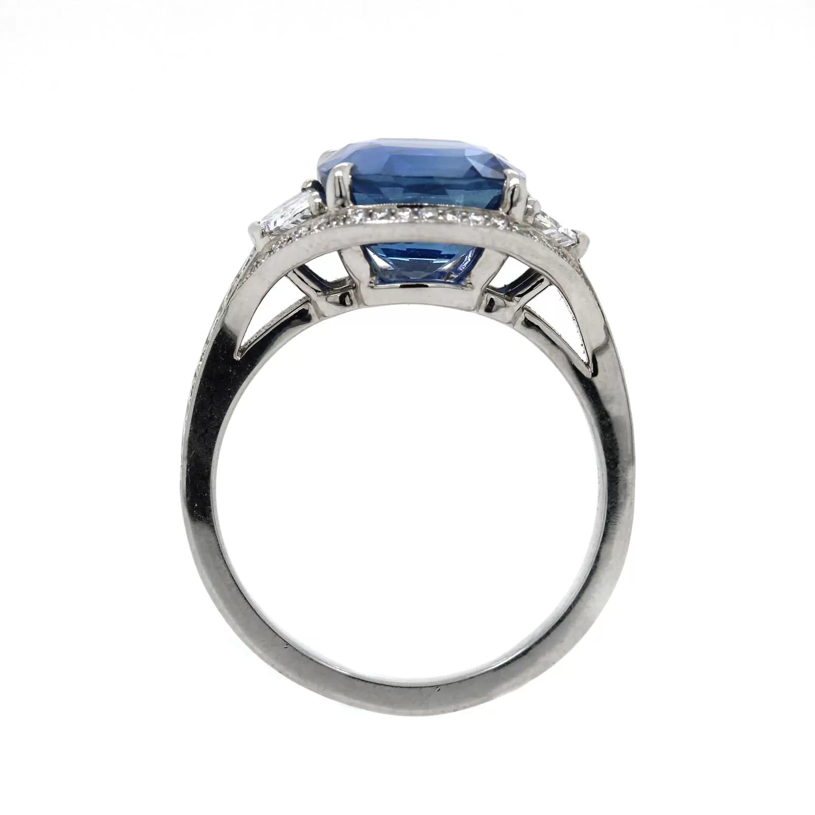 Platinum Cushion Cut Sapphire and Diamond Halo Ring