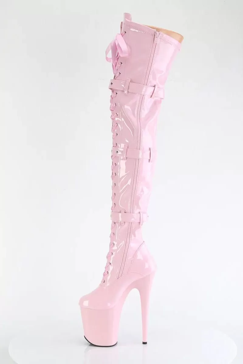 Pleaser USA Flamingo-3028 8inch Thigh High Pleaser Boots - Patent Baby Pink