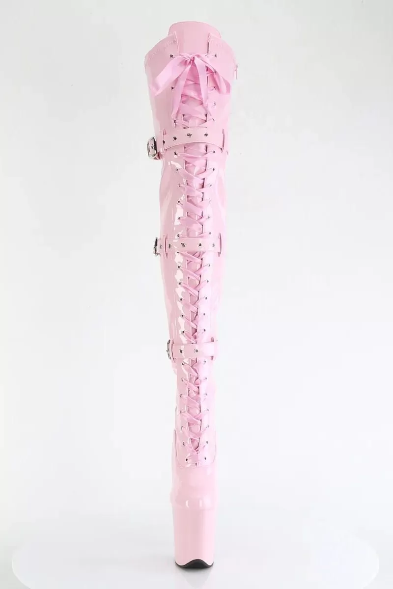 Pleaser USA Flamingo-3028 8inch Thigh High Pleaser Boots - Patent Baby Pink