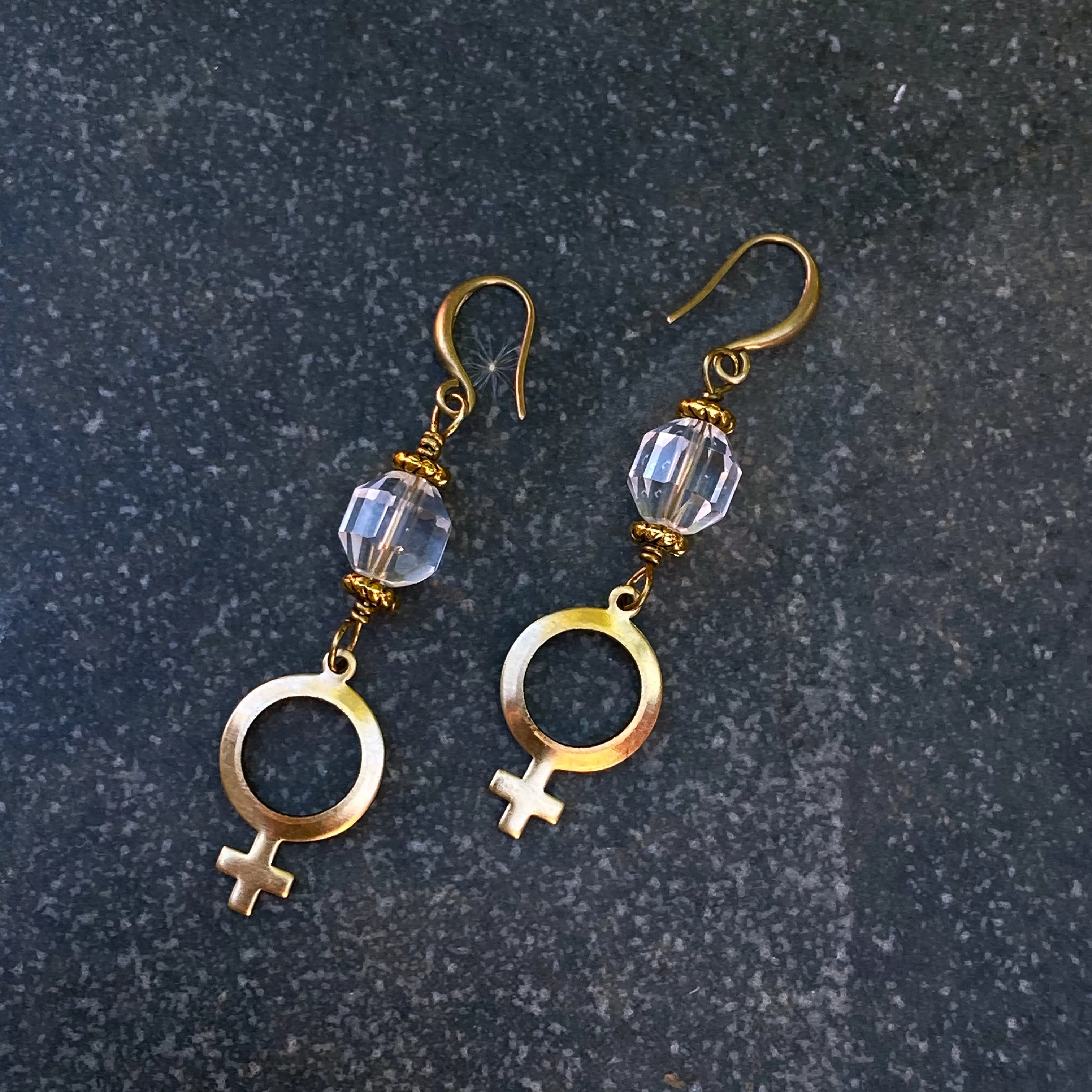 Quartz and Female Symbol Dangle Earrings