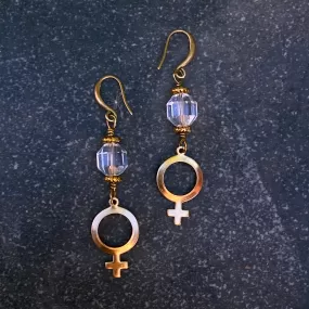 Quartz and Female Symbol Dangle Earrings