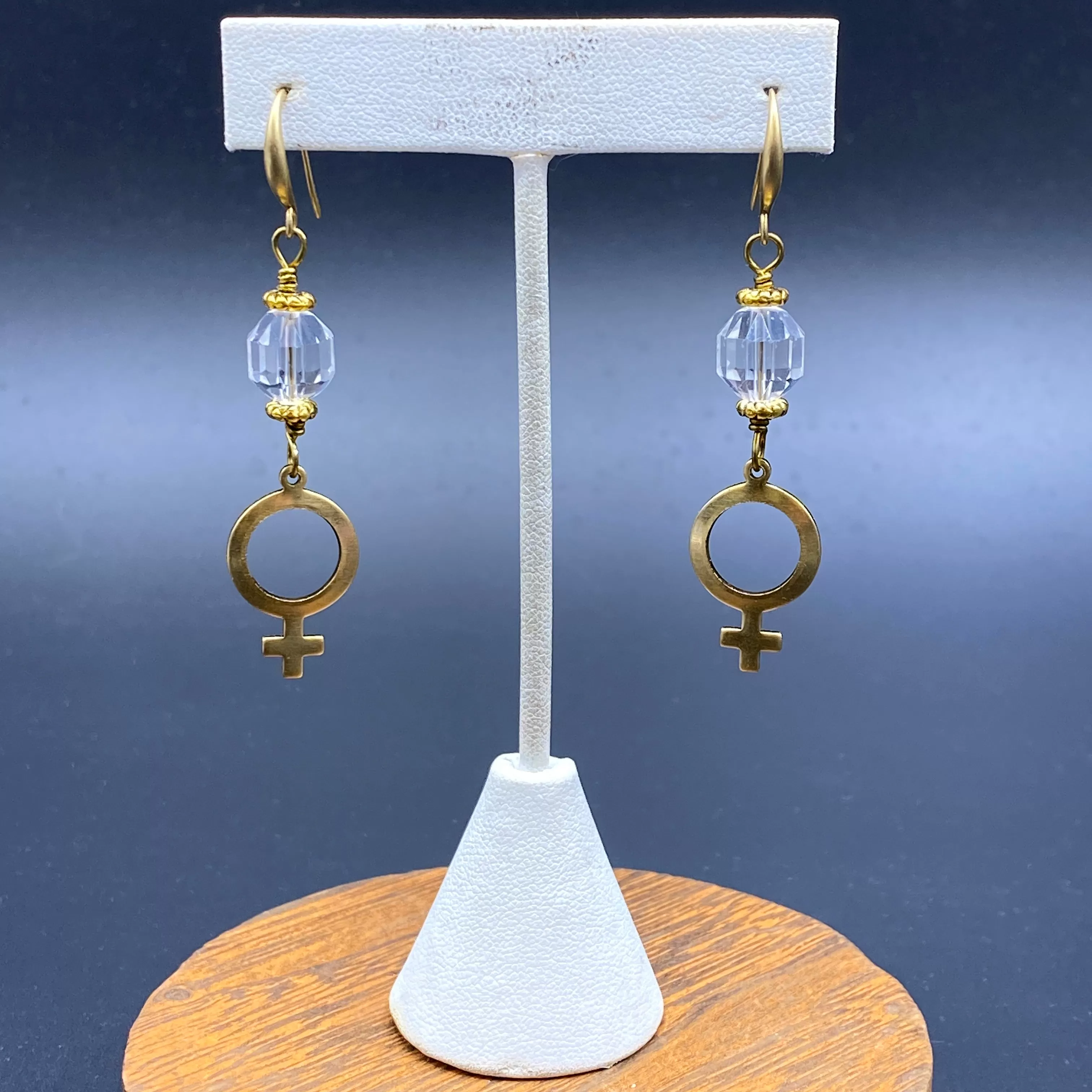 Quartz and Female Symbol Dangle Earrings