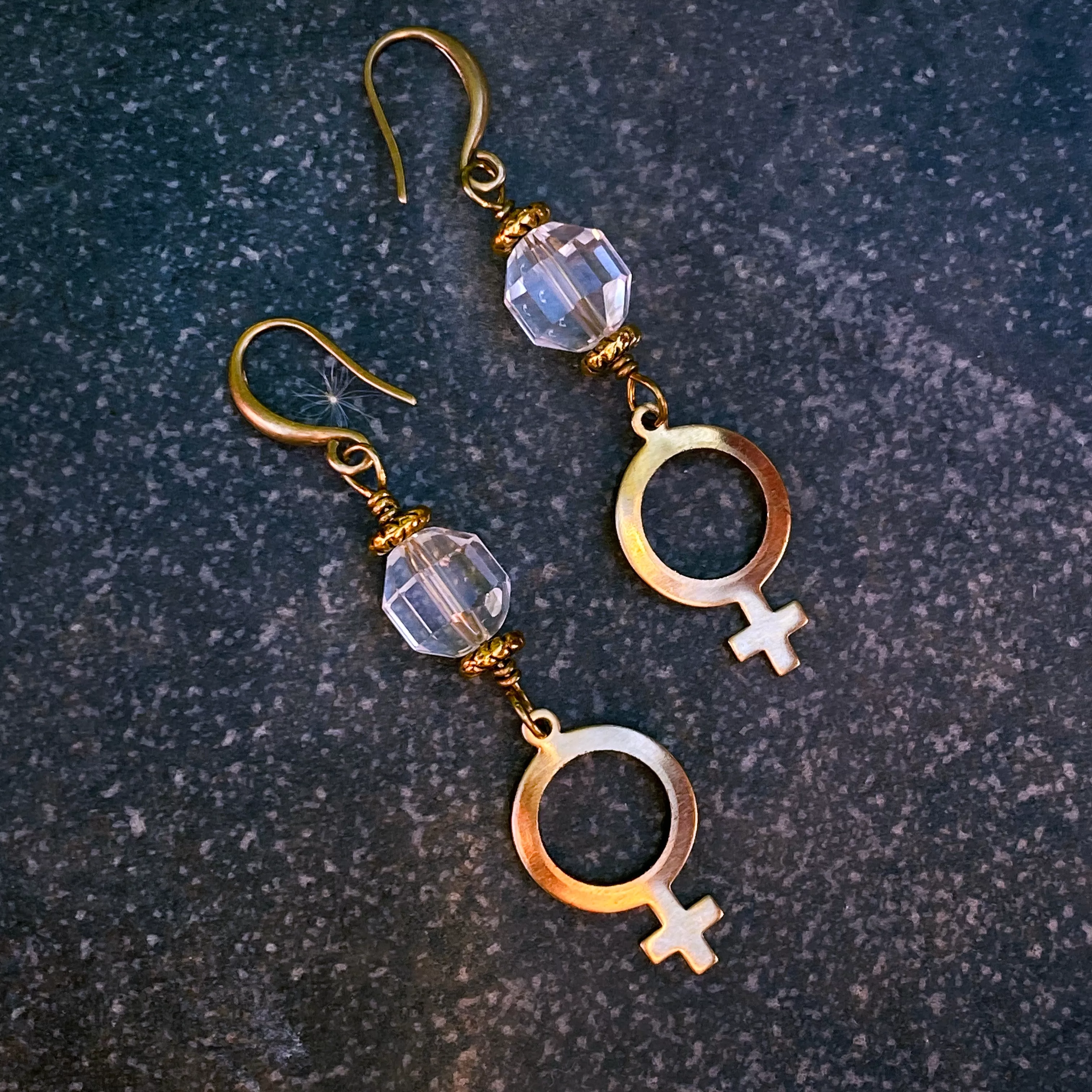 Quartz and Female Symbol Dangle Earrings