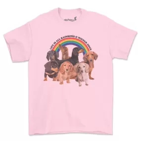 rainbows & wiener dogs unisex tee | pink