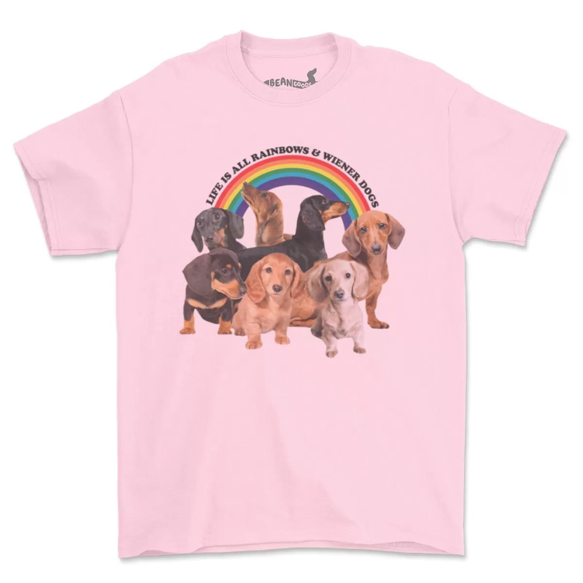 rainbows & wiener dogs unisex tee | pink